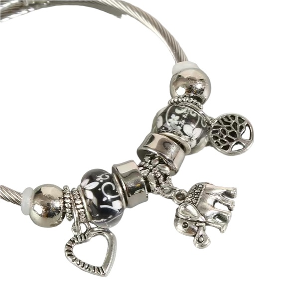 Boho Style Silver Stainless Steel Elephant Charm Bracelet - Picture 4 of 6